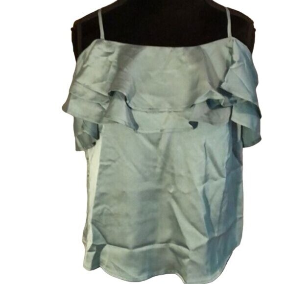 A’Gaci Satin Glam Ruffle Top with Adjustable Spaghetti Straps, Sage Green, Small - Picture 1 of 3